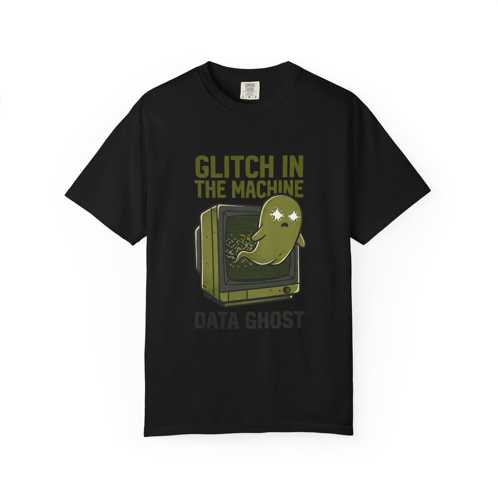Glitch in the Machine Ghost T-Shirt, Funny Halloween Shirt for Programmers, Software Developers & IT Nerds, Retro CRT Computer Graphic Tee