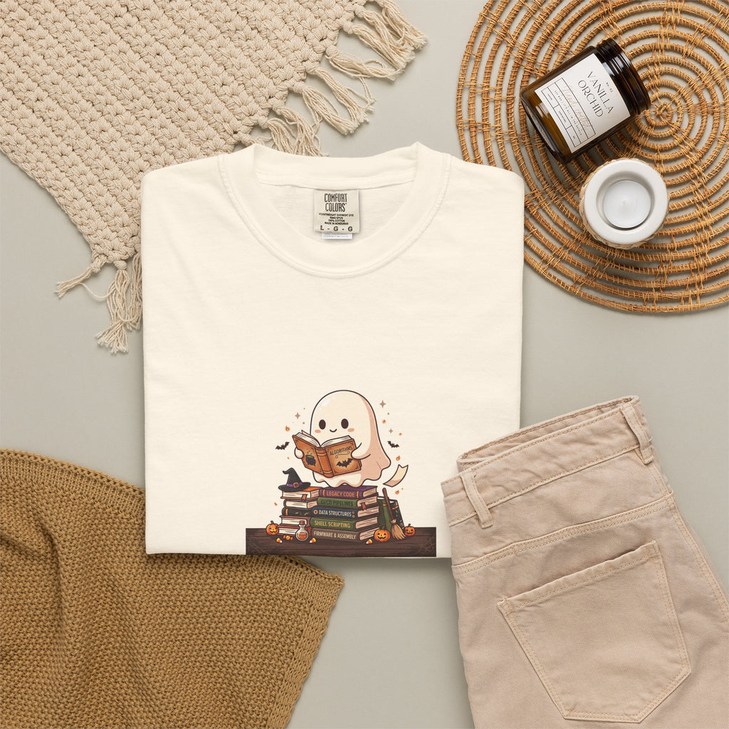 Ghost Reading Stack T-Shirt — Cute Bookish Halloween Tee