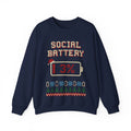 Social Battery 3% Ugly Christmas Sweatshirt, Funny Introvert Christmas Crewneck, Knit Look Holiday Gift for Introverts, Homebody Xmas