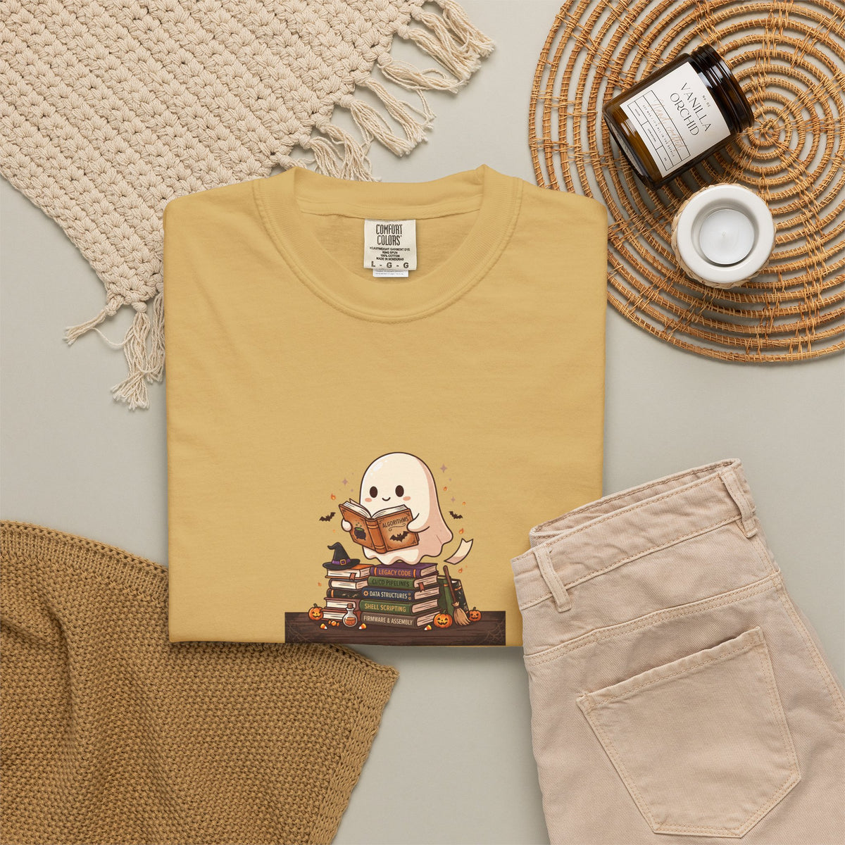 Ghost Reading Stack T-Shirt — Cute Bookish Halloween Tee