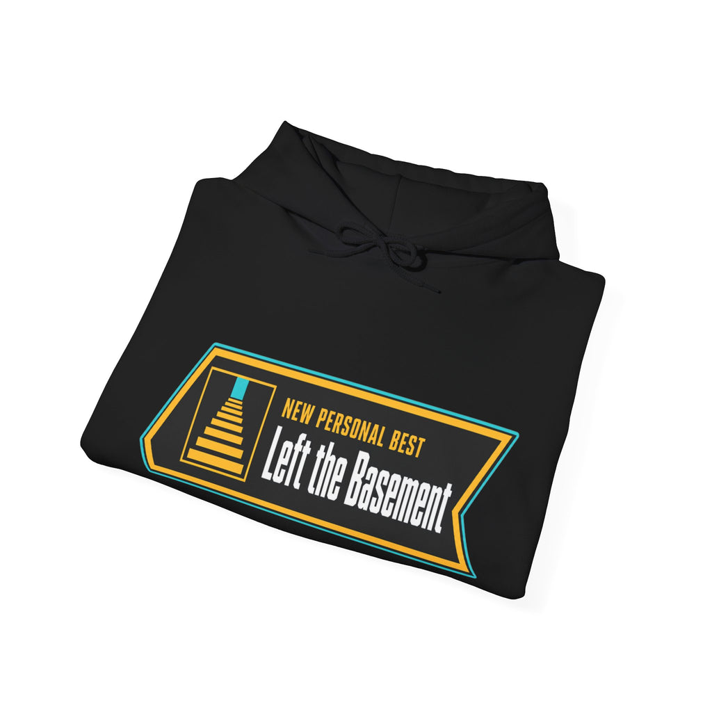 New Personal Best Left the Basement Funny Programmer Hoodie, Computer Geek Sweatshirt, Sarcastic Coder Gift, Nerdy IT Humor Pullover