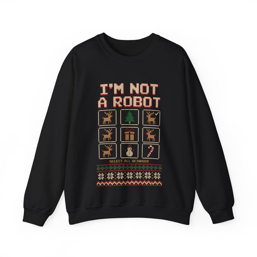 I'm Not a Robot Ugly Christmas Sweatshirt, Funny Captcha Reindeer Crewneck, Programmer IT Tech Nerd Gift, Geeky Knit Look Xmas Sweater