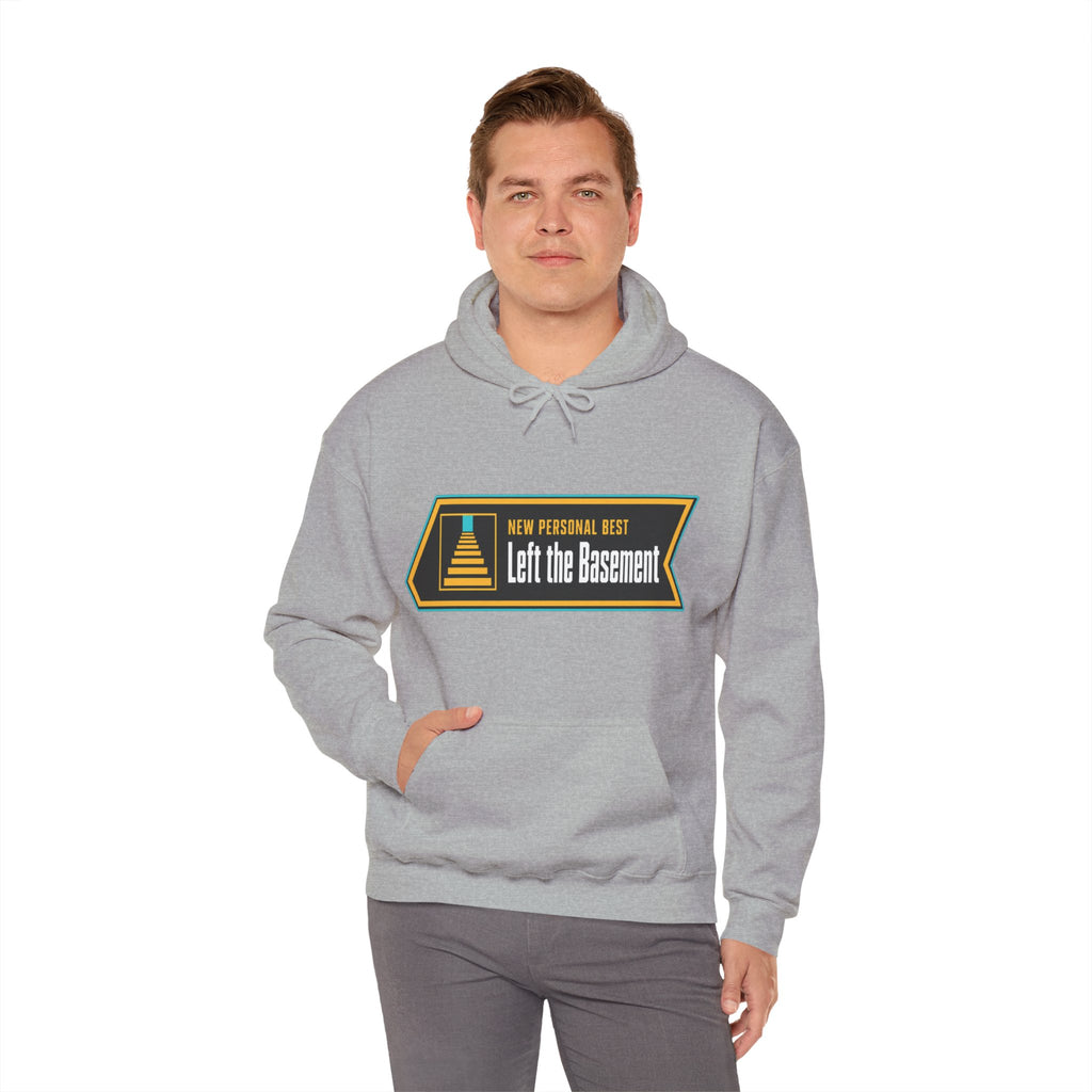 New Personal Best Left the Basement Funny Programmer Hoodie, Computer Geek Sweatshirt, Sarcastic Coder Gift, Nerdy IT Humor Pullover