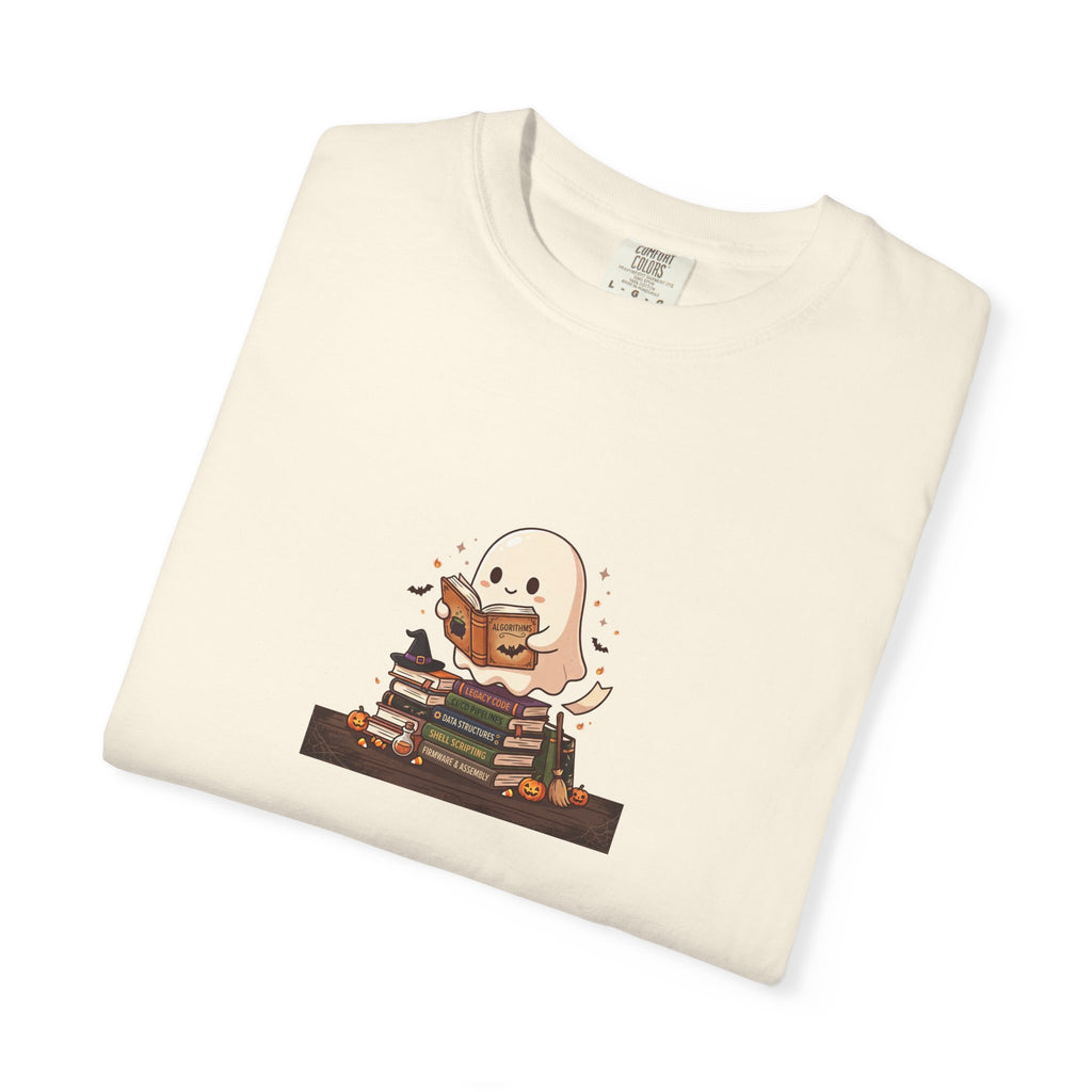Ghost Reading Stack T-Shirt — Cute Bookish Halloween Tee