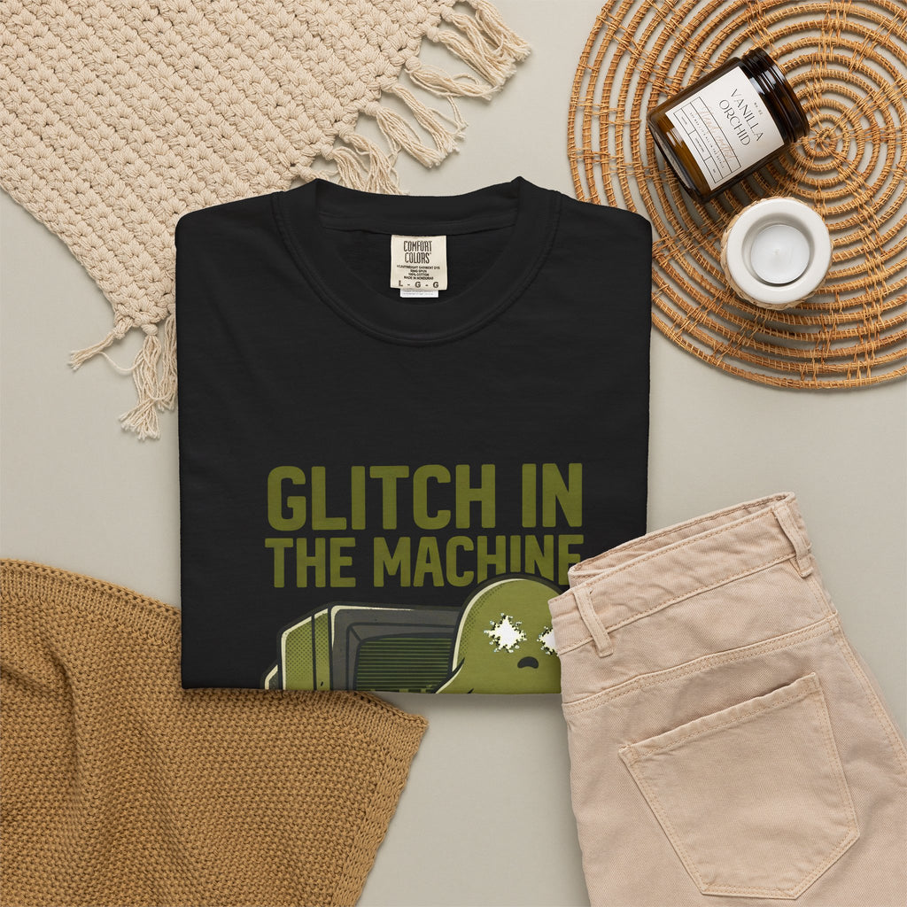 Glitch in the Machine Ghost T-Shirt, Funny Halloween Shirt for Programmers, Software Developers & IT Nerds, Retro CRT Computer Graphic Tee
