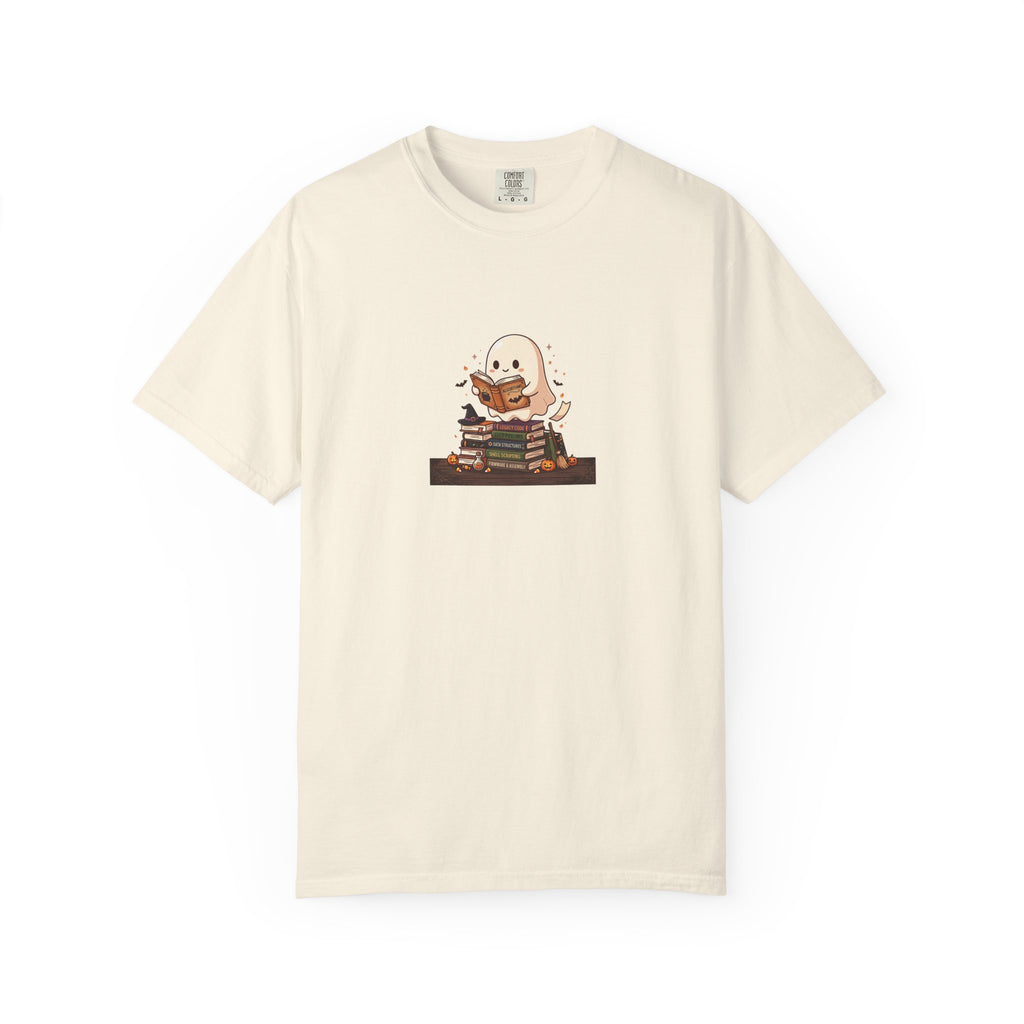 Ghost Reading Stack T-Shirt — Cute Bookish Halloween Tee