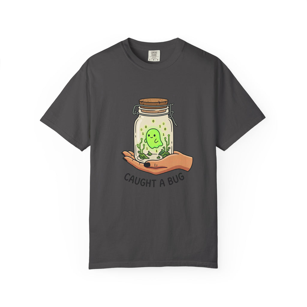 Caught a Bug Ghost in a Jar T-Shirt, Funny Halloween Shirt for Programmers, Developers & Computer Geeks, Cute Data Ghost Terrarium Tee