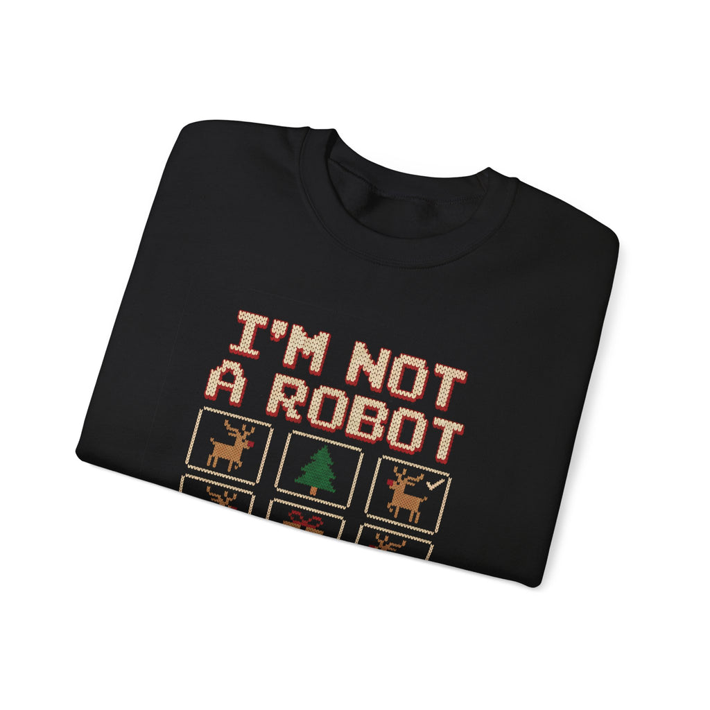 I'm Not a Robot Ugly Christmas Sweatshirt, Funny Captcha Reindeer Crewneck, Programmer IT Tech Nerd Gift, Geeky Knit Look Xmas Sweater