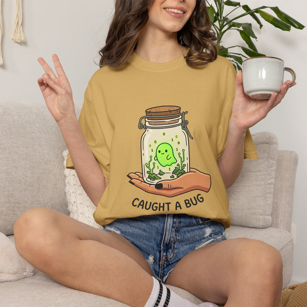 Caught a Bug Ghost in a Jar T-Shirt, Funny Halloween Shirt for Programmers, Developers & Computer Geeks, Cute Data Ghost Terrarium Tee