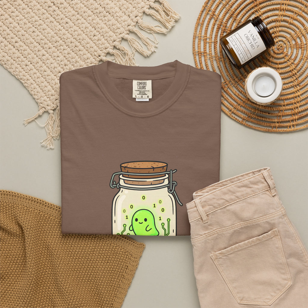Caught a Bug Ghost in a Jar T-Shirt, Funny Halloween Shirt for Programmers, Developers & Computer Geeks, Cute Data Ghost Terrarium Tee