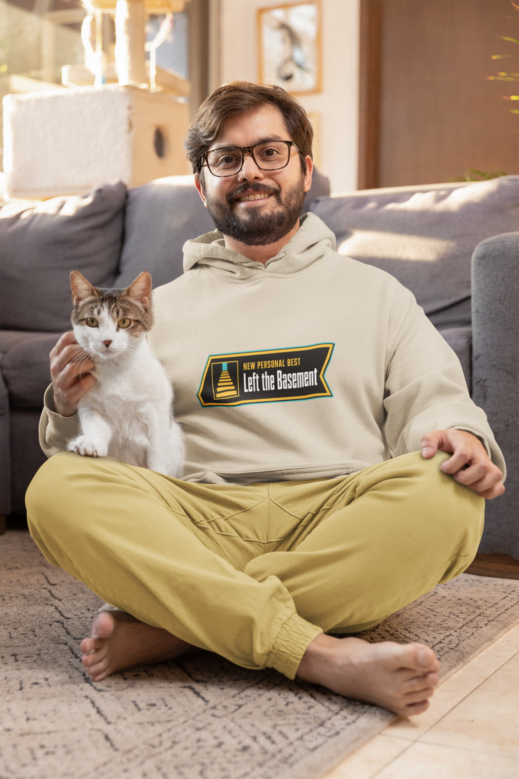New Personal Best Left the Basement Funny Programmer Hoodie, Computer Geek Sweatshirt, Sarcastic Coder Gift, Nerdy IT Humor Pullover