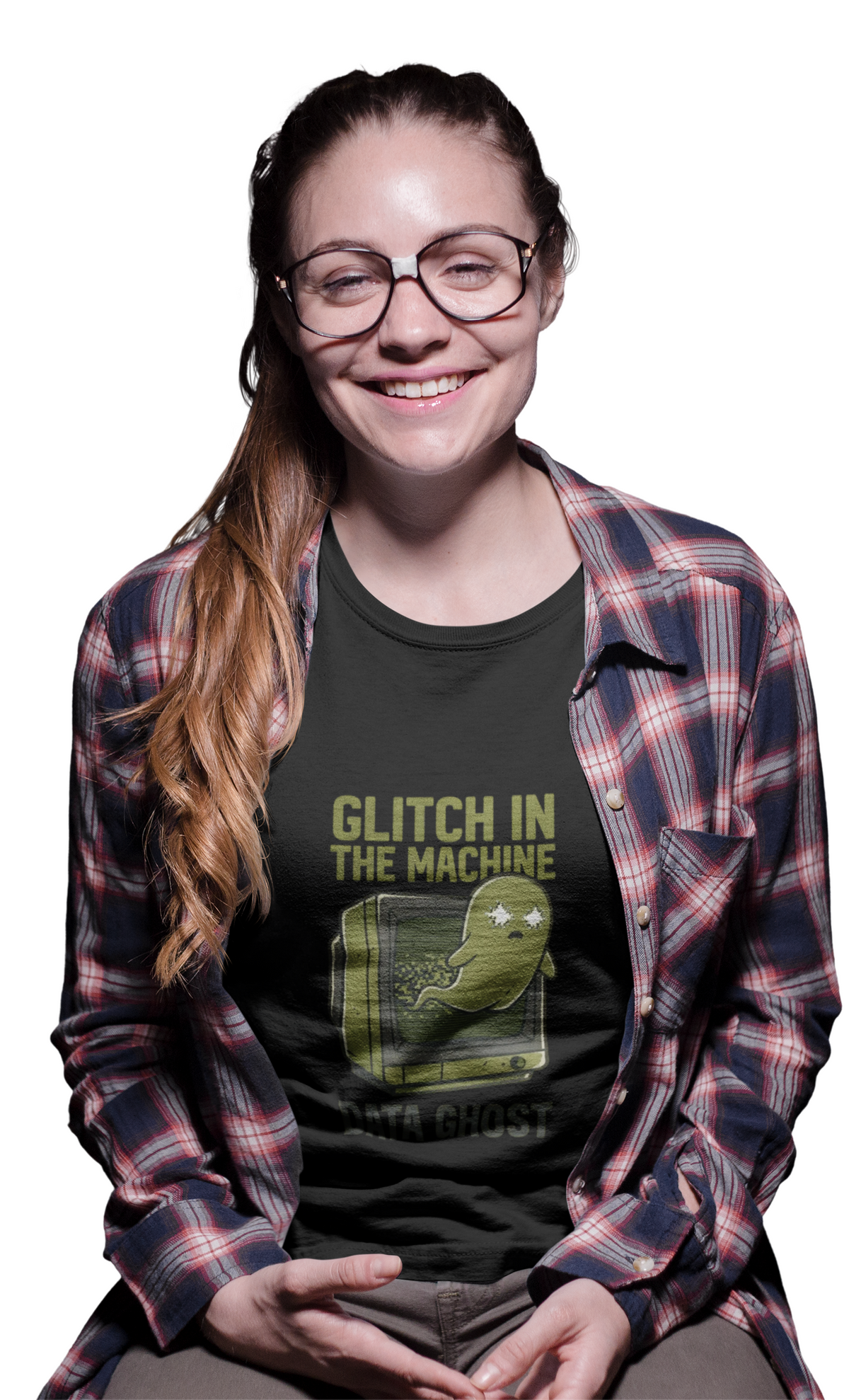 Glitch in the Machine Ghost T-Shirt, Funny Halloween Shirt for Programmers, Software Developers & IT Nerds, Retro CRT Computer Graphic Tee