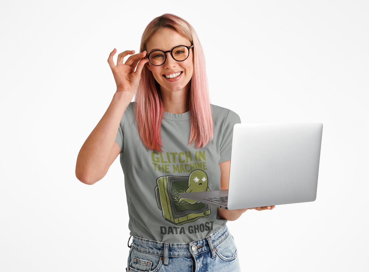 Glitch in the Machine Ghost T-Shirt, Funny Halloween Shirt for Programmers, Software Developers & IT Nerds, Retro CRT Computer Graphic Tee