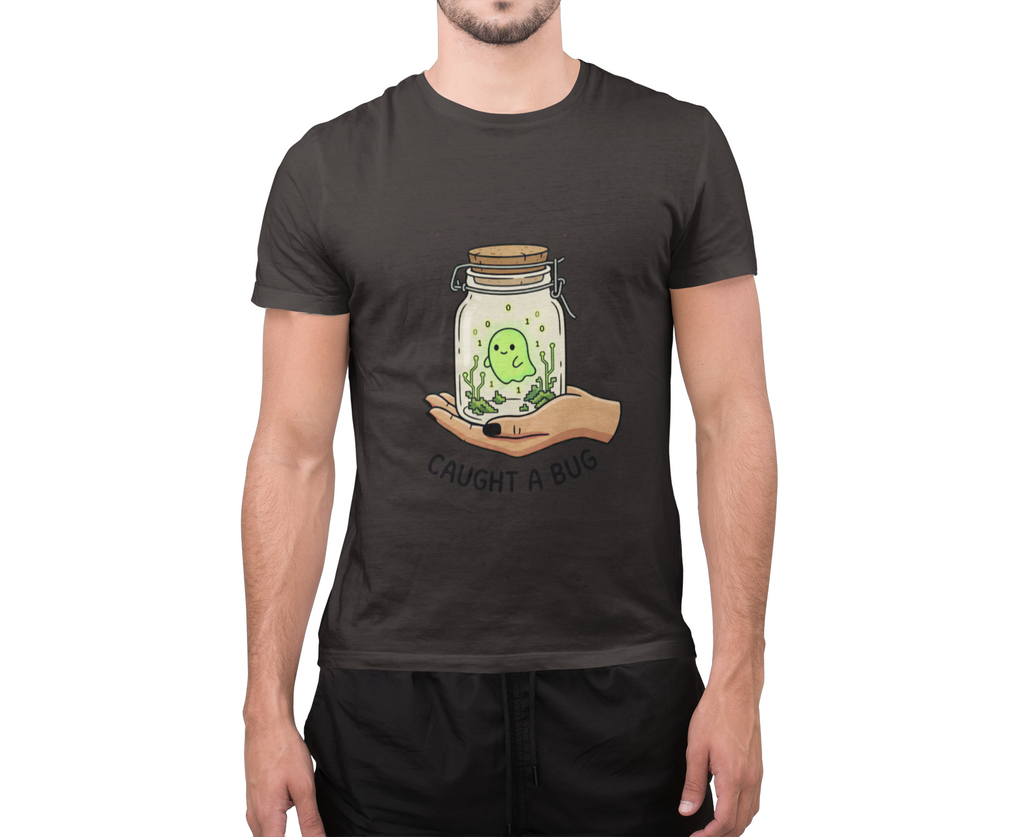 Caught a Bug Ghost in a Jar T-Shirt, Funny Halloween Shirt for Programmers, Developers & Computer Geeks, Cute Data Ghost Terrarium Tee