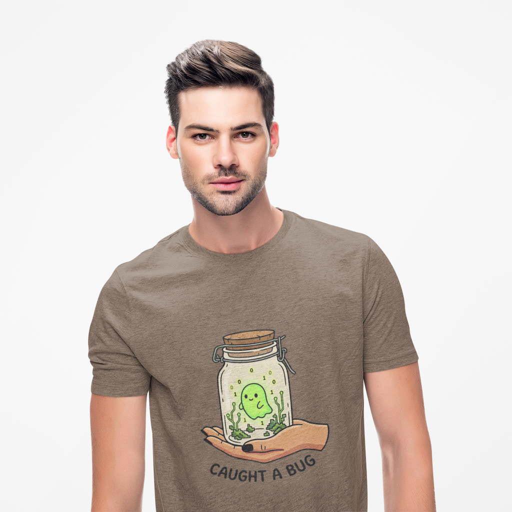 Caught a Bug Ghost in a Jar T-Shirt, Funny Halloween Shirt for Programmers, Developers & Computer Geeks, Cute Data Ghost Terrarium Tee
