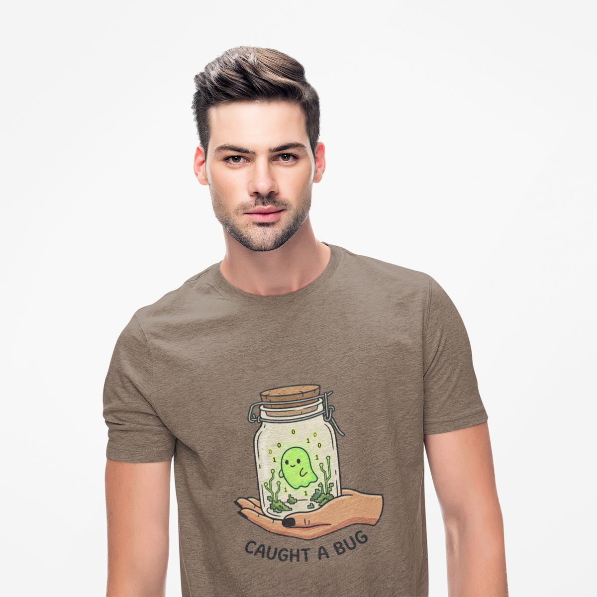 Caught a Bug Ghost in a Jar T-Shirt, Funny Halloween Shirt for Programmers, Developers & Computer Geeks, Cute Data Ghost Terrarium Tee