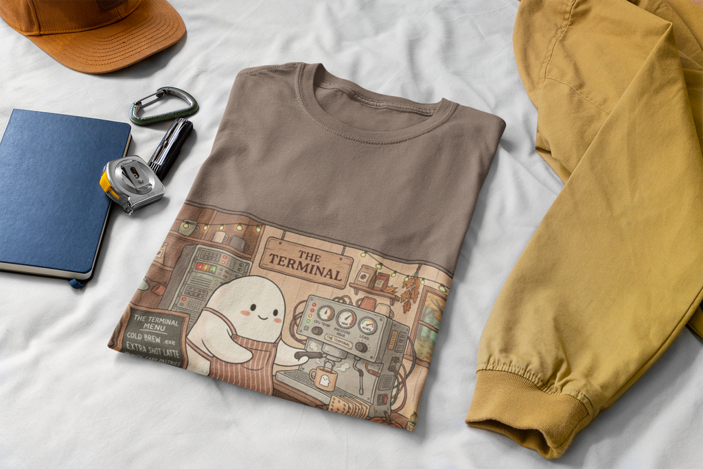 Halloween Ghost Barista Shirt, Funny Coffee Nerd Tee, Programmer Halloween T-Shirt, Computer Science Gift, Error 404 Extra Shot, Comfort Colors