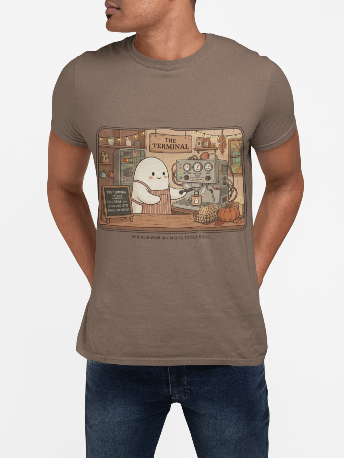 Halloween Ghost Barista Shirt, Funny Coffee Nerd Tee, Programmer Halloween T-Shirt, Computer Science Gift, Error 404 Extra Shot, Comfort Colors