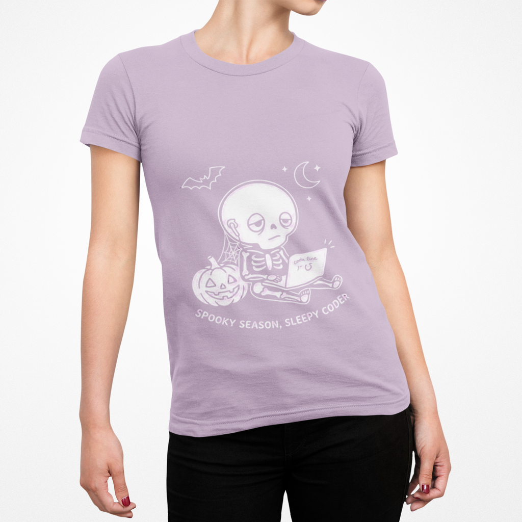 Spooky Season Sleepy Coder Shirt, Cute Skeleton Programmer Tee, Halloween Coding Shirt, Computer Nerd Gift, Funny Developer T-Shirt