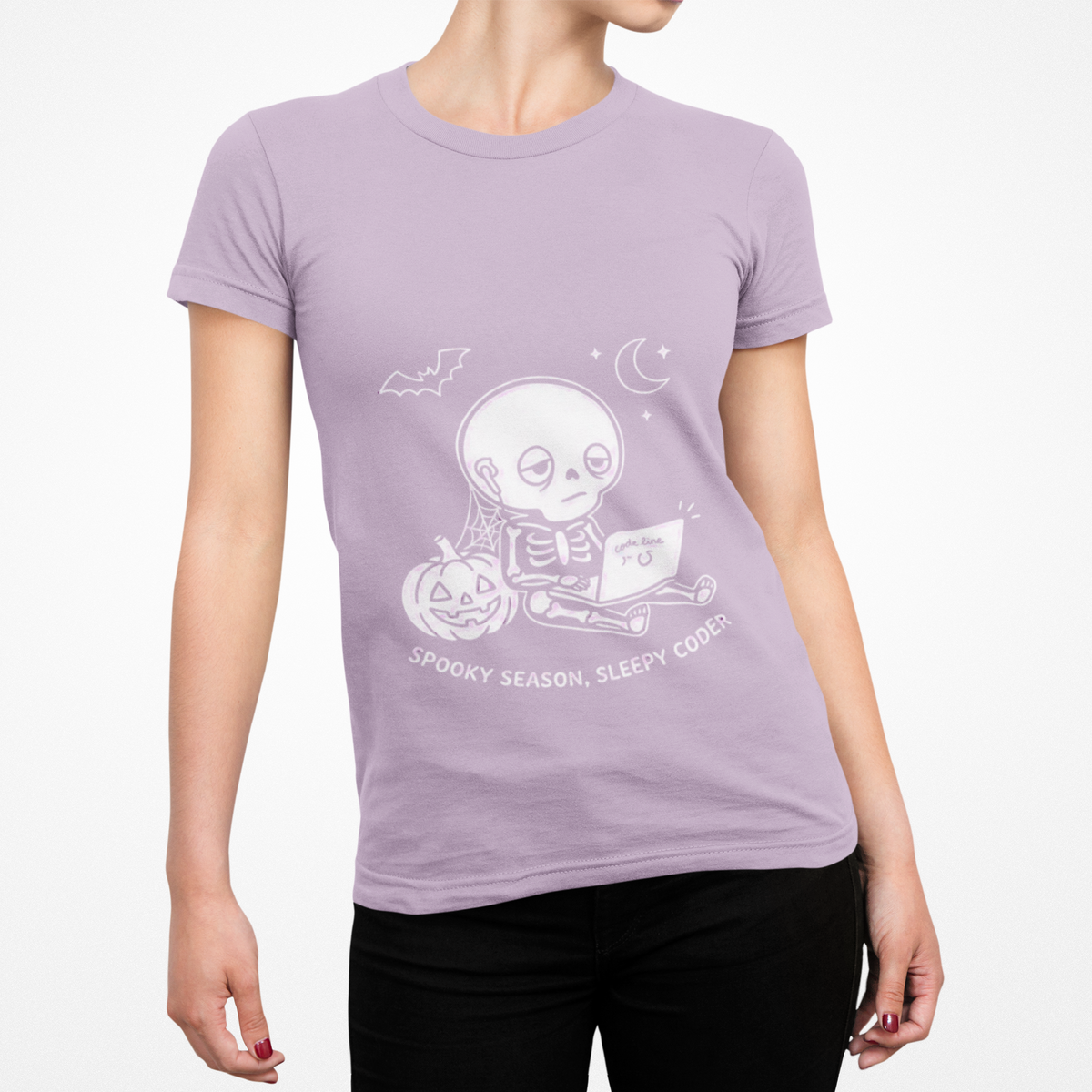 Spooky Season Sleepy Coder Shirt, Cute Skeleton Programmer Tee, Halloween Coding Shirt, Computer Nerd Gift, Funny Developer T-Shirt