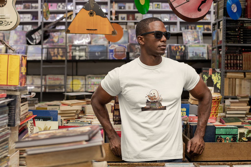 Ghost Reading Stack T-Shirt — Cute Bookish Halloween Tee