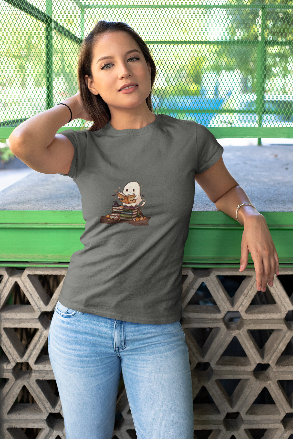Ghost Reading Stack T-Shirt — Cute Bookish Halloween Tee