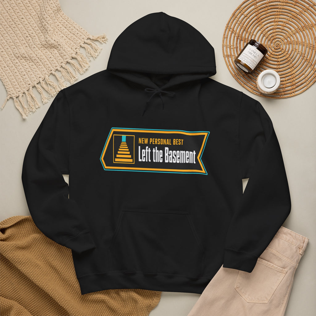 New Personal Best Left the Basement Funny Programmer Hoodie, Computer Geek Sweatshirt, Sarcastic Coder Gift, Nerdy IT Humor Pullover