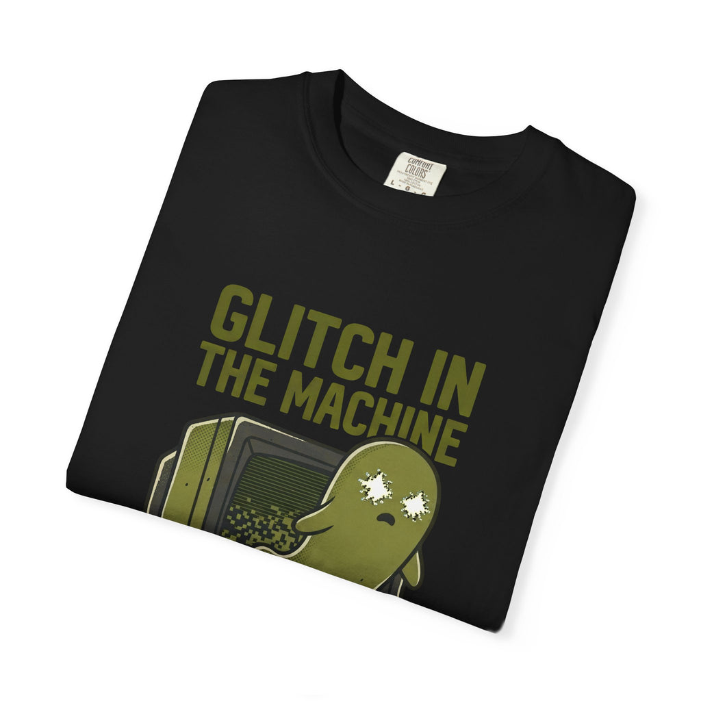 Glitch in the Machine Ghost T-Shirt, Funny Halloween Shirt for Programmers, Software Developers & IT Nerds, Retro CRT Computer Graphic Tee