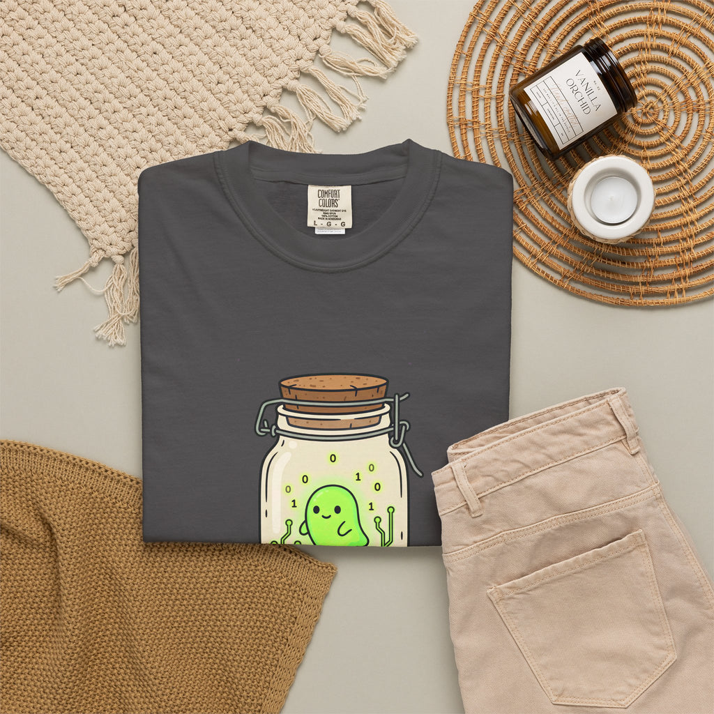 Caught a Bug Ghost in a Jar T-Shirt, Funny Halloween Shirt for Programmers, Developers & Computer Geeks, Cute Data Ghost Terrarium Tee