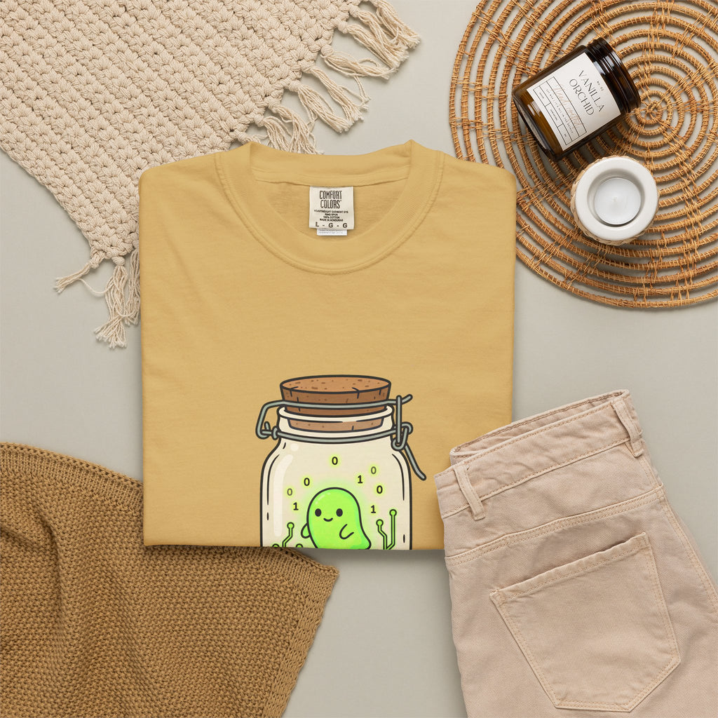 Caught a Bug Ghost in a Jar T-Shirt, Funny Halloween Shirt for Programmers, Developers & Computer Geeks, Cute Data Ghost Terrarium Tee