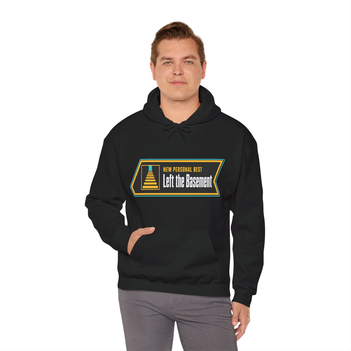 New Personal Best Left the Basement Funny Programmer Hoodie, Computer Geek Sweatshirt, Sarcastic Coder Gift, Nerdy IT Humor Pullover