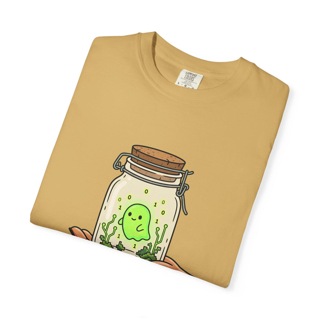 Caught a Bug Ghost in a Jar T-Shirt, Funny Halloween Shirt for Programmers, Developers & Computer Geeks, Cute Data Ghost Terrarium Tee