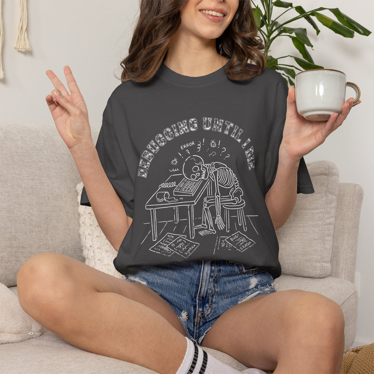 Debugging Until I Die Shirt, Funny Programmer Halloween Tee, Skeleton Coder T-Shirt, Software Developer Gift, Computer Nerd Tee