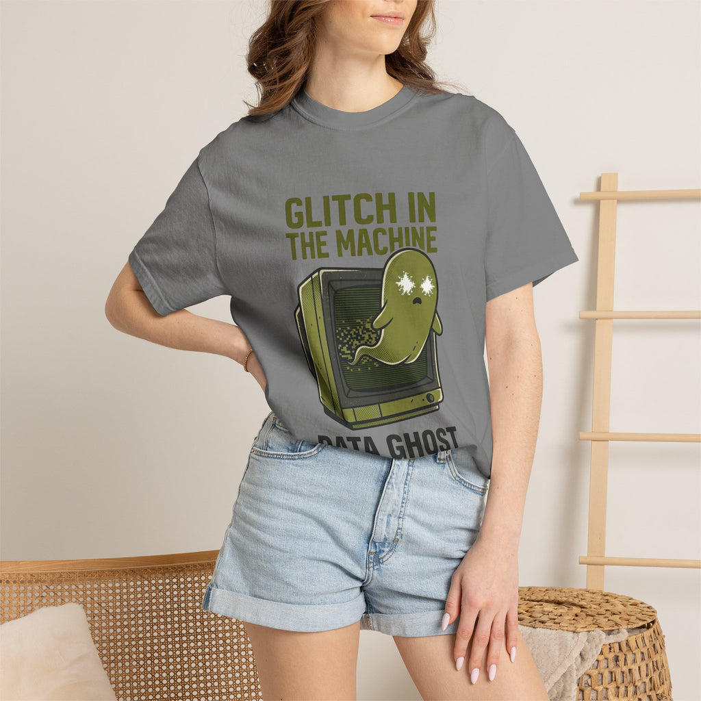 Glitch in the Machine Ghost T-Shirt, Funny Halloween Shirt for Programmers, Software Developers & IT Nerds, Retro CRT Computer Graphic Tee