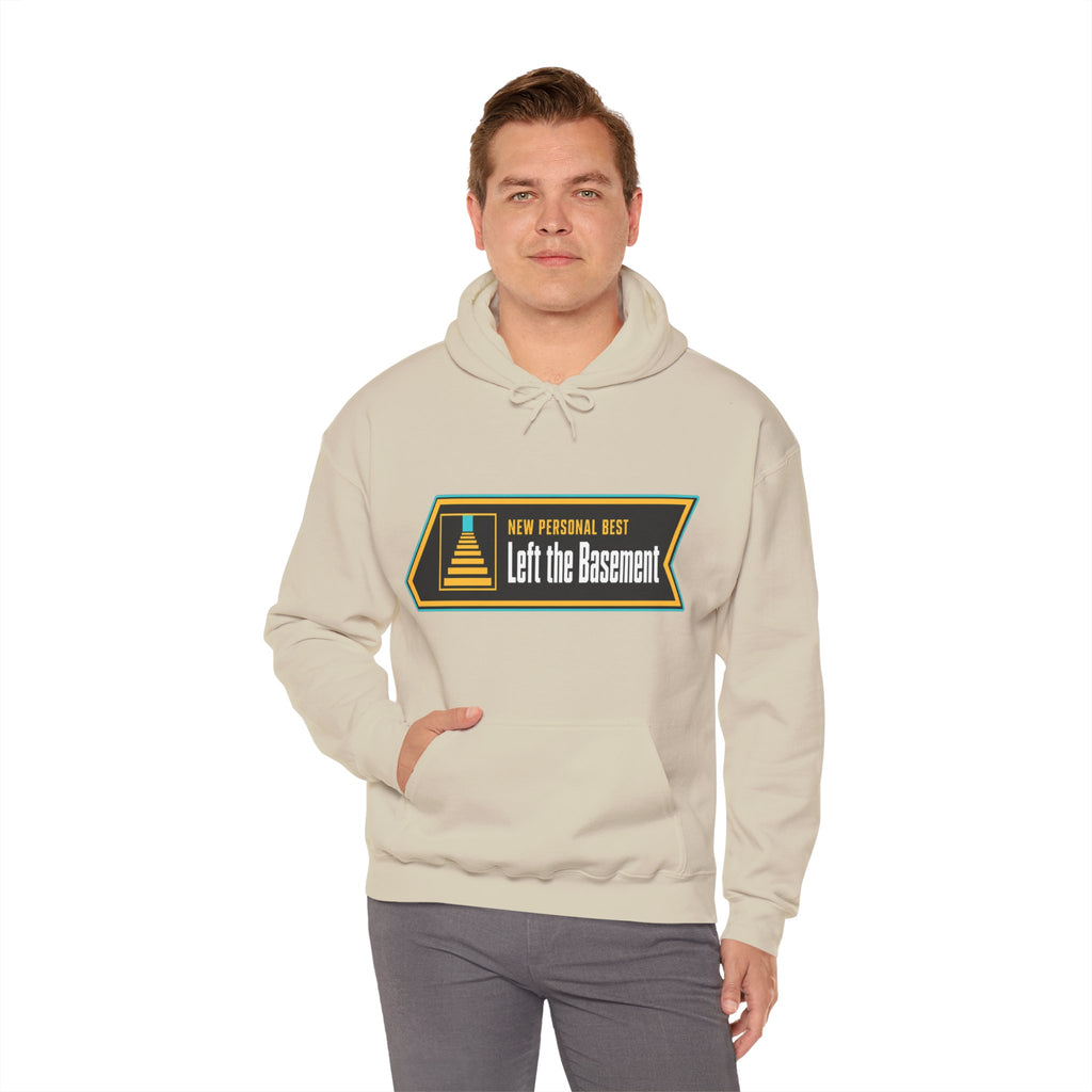 New Personal Best Left the Basement Funny Programmer Hoodie, Computer Geek Sweatshirt, Sarcastic Coder Gift, Nerdy IT Humor Pullover