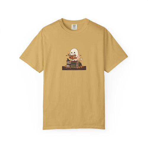 Ghost Reading Stack T-Shirt — Cute Bookish Halloween Tee