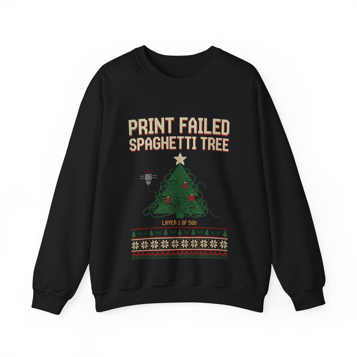 Print Failed Ugly Christmas Sweatshirt, Funny 3D Printer Crewneck, Maker Gift, Filament Spaghetti Xmas Sweater, Knit Look Nerd Holiday