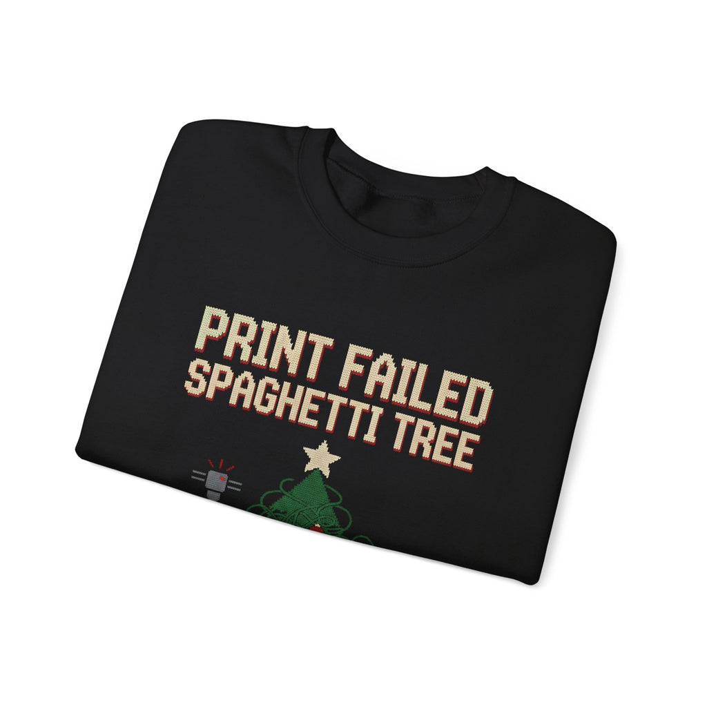Print Failed Ugly Christmas Sweatshirt, Funny 3D Printer Crewneck, Maker Gift, Filament Spaghetti Xmas Sweater, Knit Look Nerd Holiday